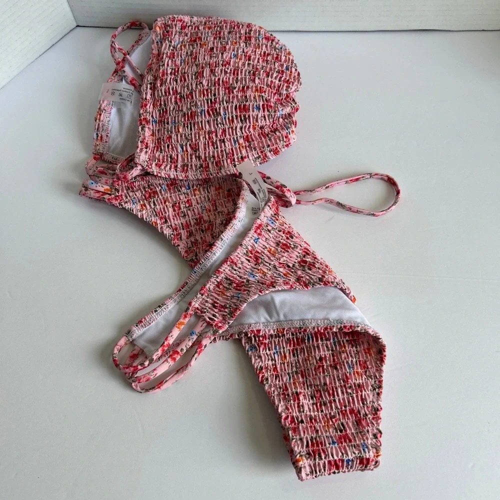 2 Piece Pink Floral Bikini Set Swimwear Size‎ L